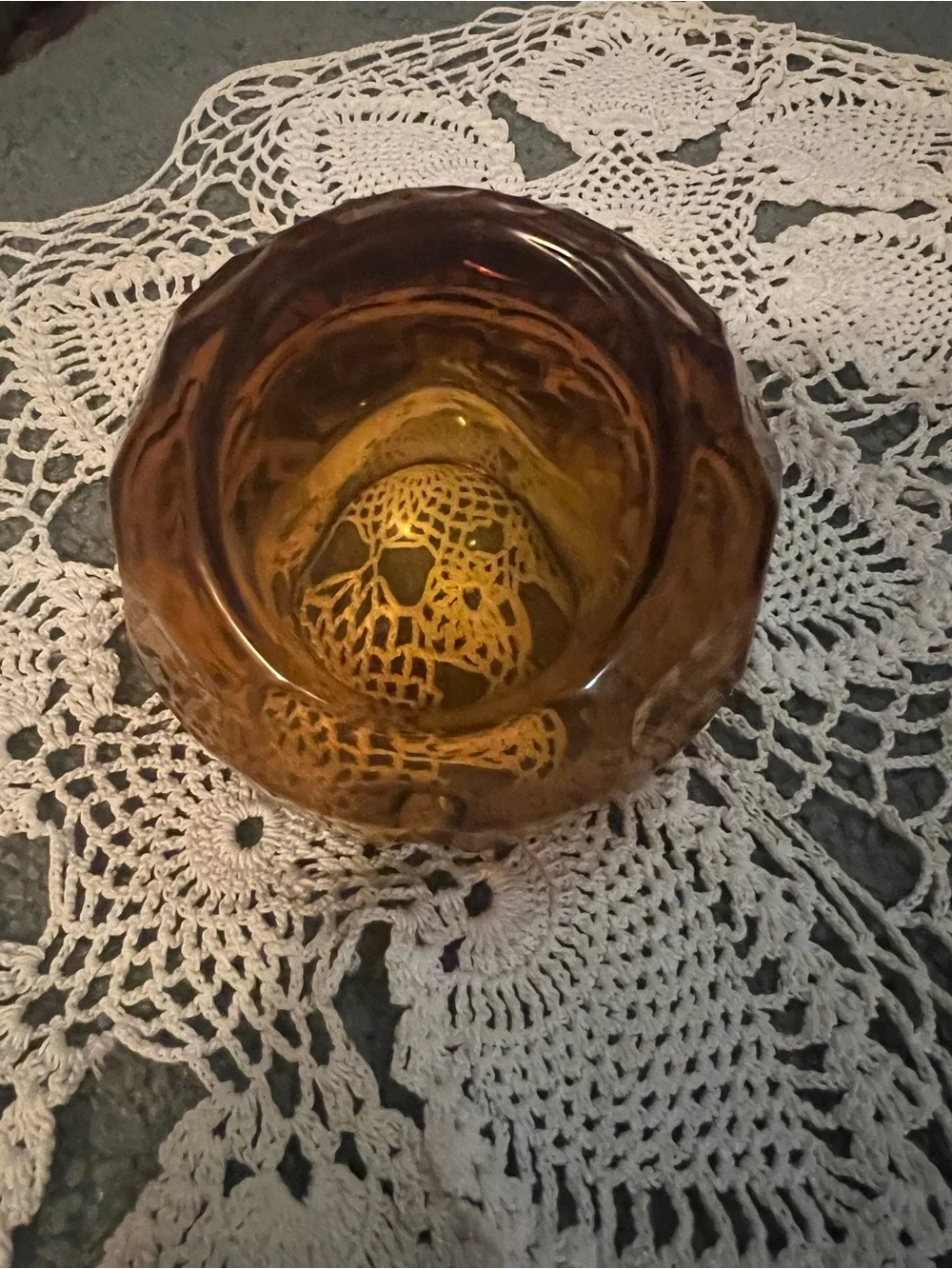 Vintage 1960’s Orb Amber Glass Ashtray - Home Accents EUC